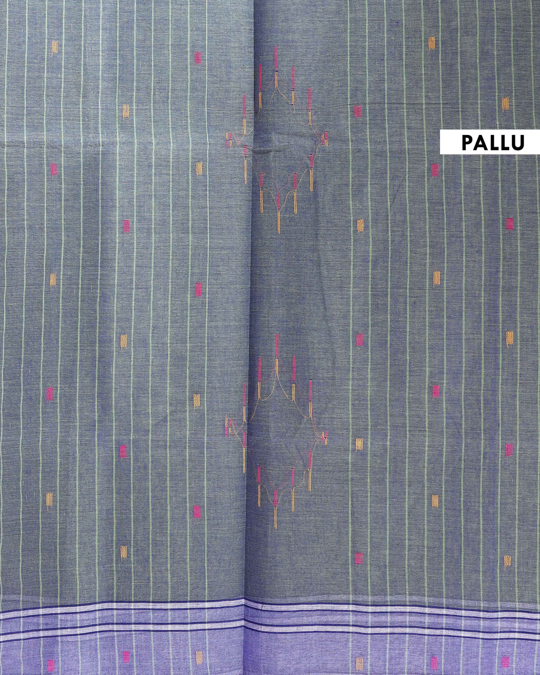 Handwoven Bengal Cotton Saree with Intricate Extra Weft Buttis and Contrasting Border - Grey
