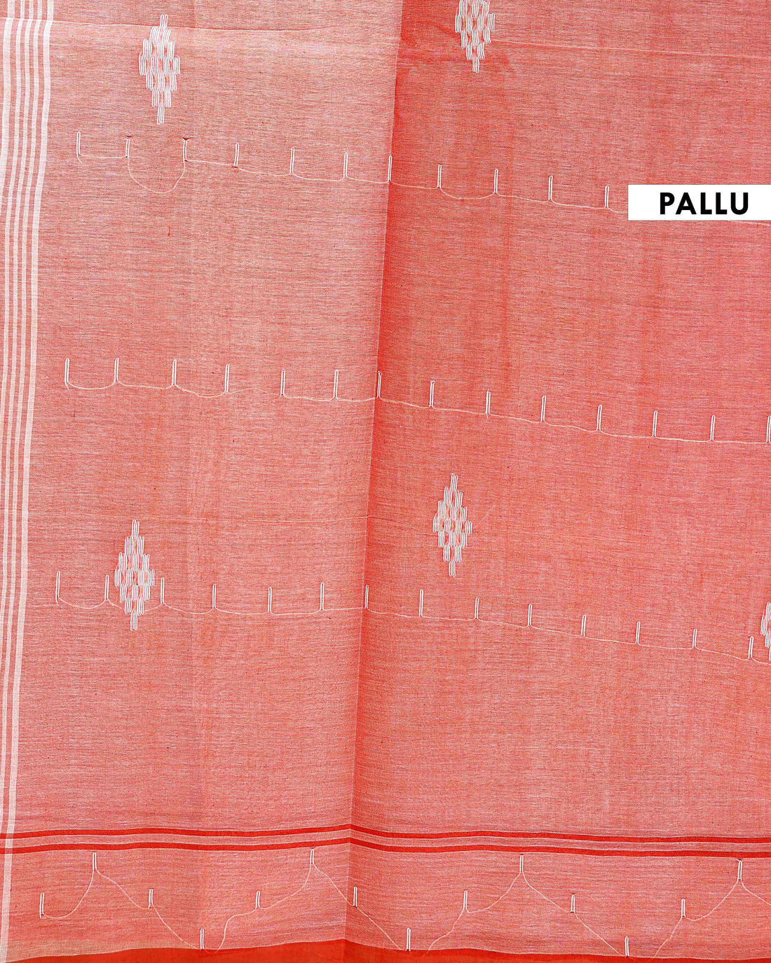 Handloom Bengal Cotton Saree with Woven Border & Subtle Texture - Red