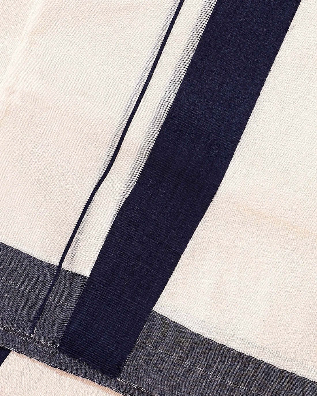 Traditional Handwoven Cotton Dhoti with Navy Blue Border and Elegant Finish - Off White