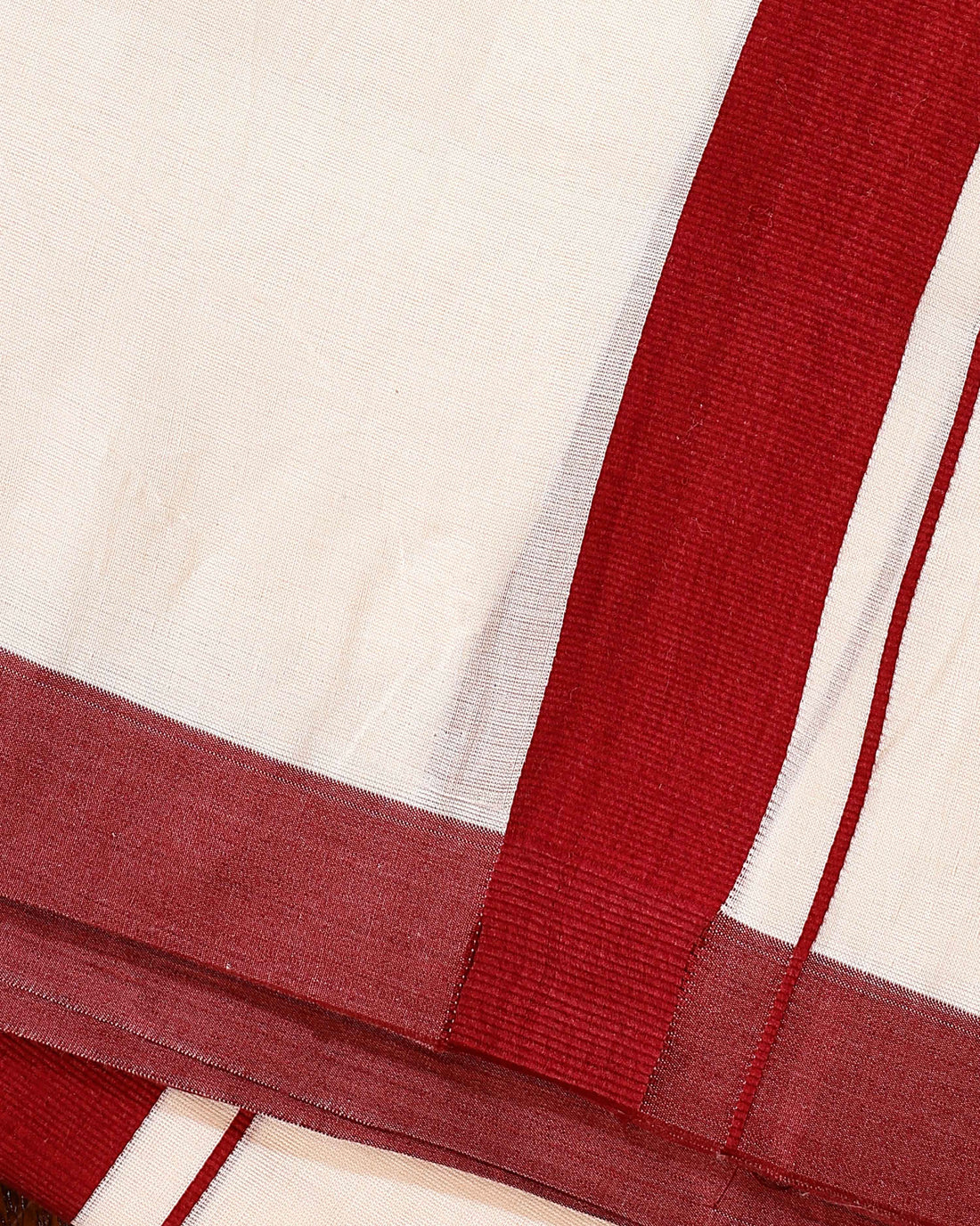 Traditional Handwoven Cotton Dhoti with Maroon Border and Elegant Finish - Off White