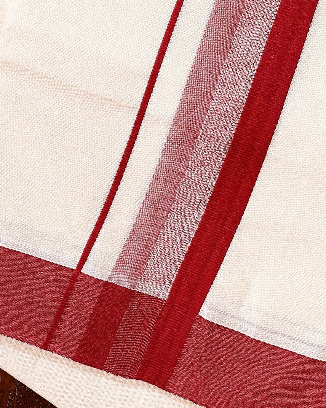 Traditional Handwoven Cotton Dhoti with Maroon Border and Elegant Finish - Off White