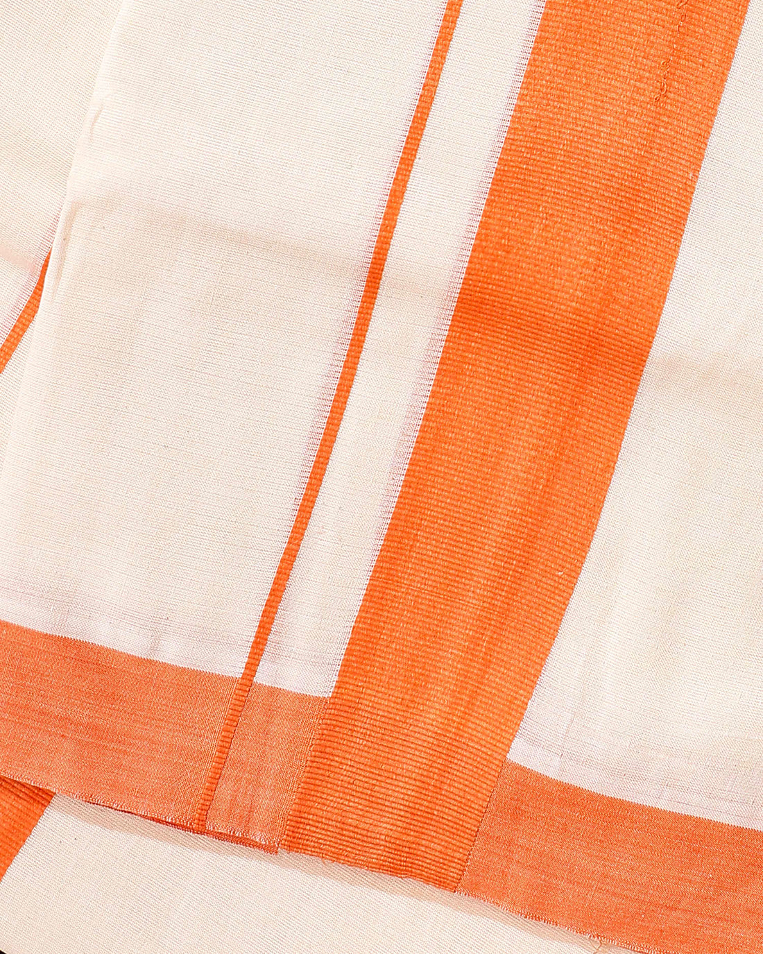 Traditional Handwoven Cotton Dhoti with Orange Border and Elegant Finish - Off White