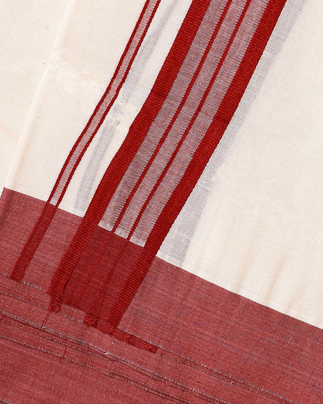 Traditional Handwoven Cotton Dhoti with Maroon Border and Elegant Finish - Off White