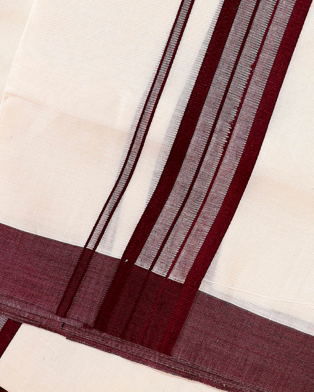 Traditional Handwoven Cotton Dhoti with Purple Border and Elegant Finish - Off White