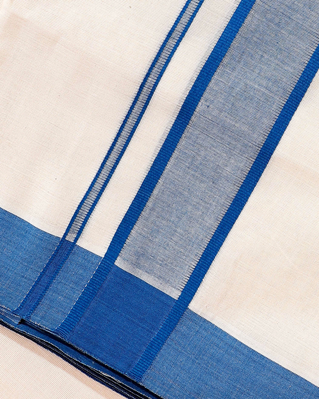 Traditional Handwoven Cotton Dhoti with Blue Border and Elegant Finish - Off White