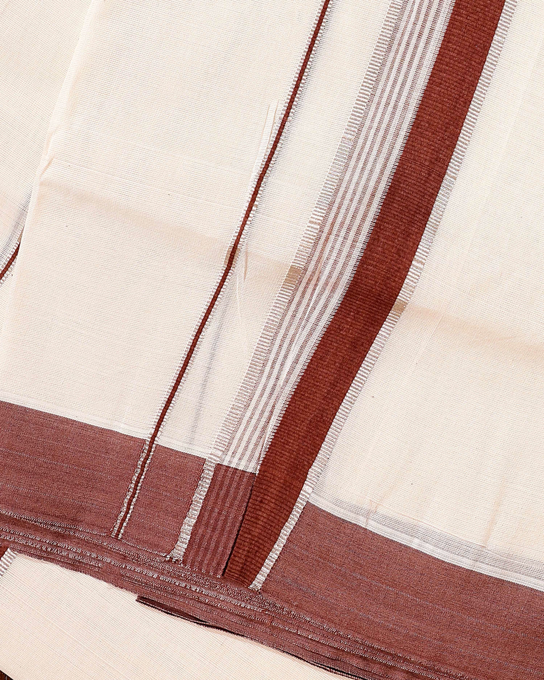 Traditional Handwoven Cotton Dhoti with Maroon Border and Elegant Finish - Off White