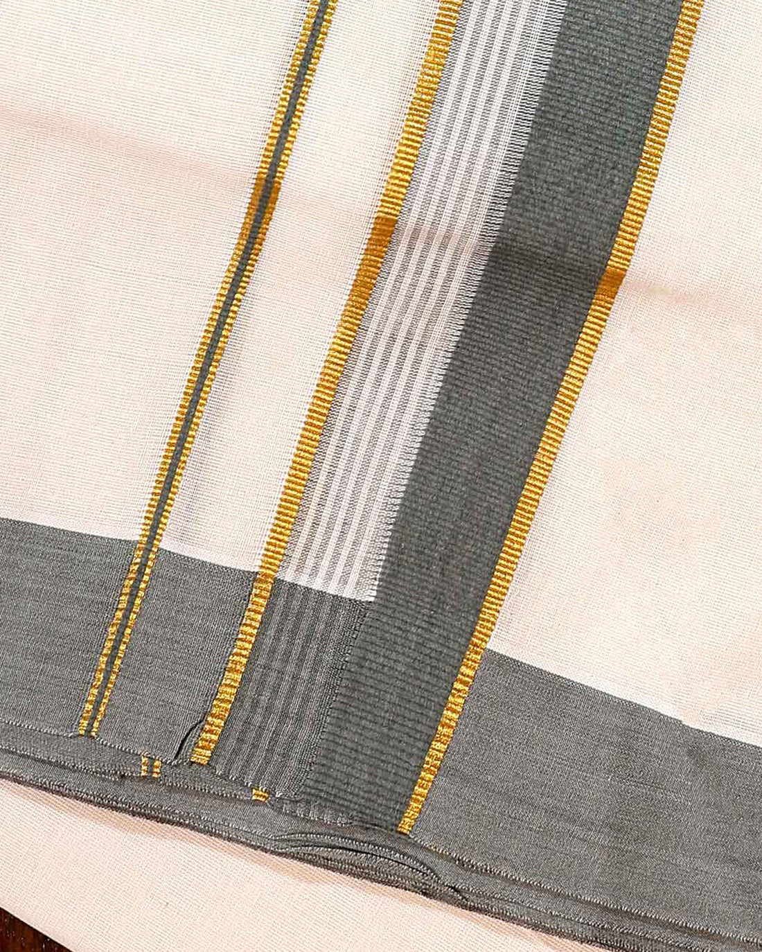Traditional Handwoven Cotton Dhoti with Grey Border and Elegant Finish - Off White