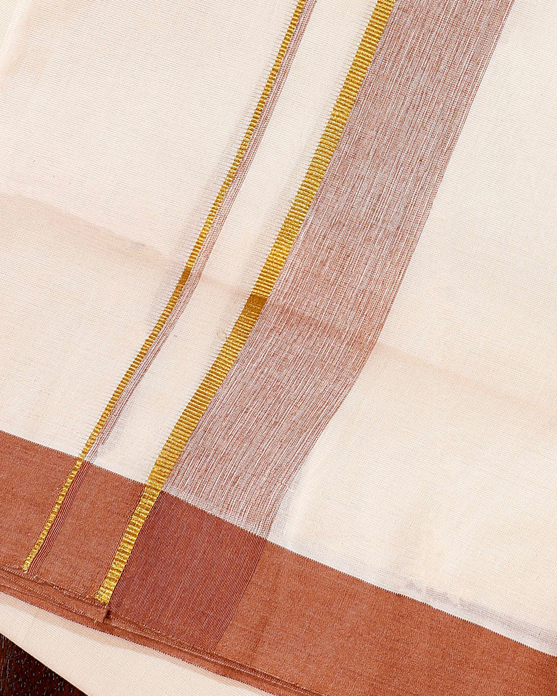 Traditional Handwoven Cotton Dhoti with Brown Border and Elegant Finish - Off White