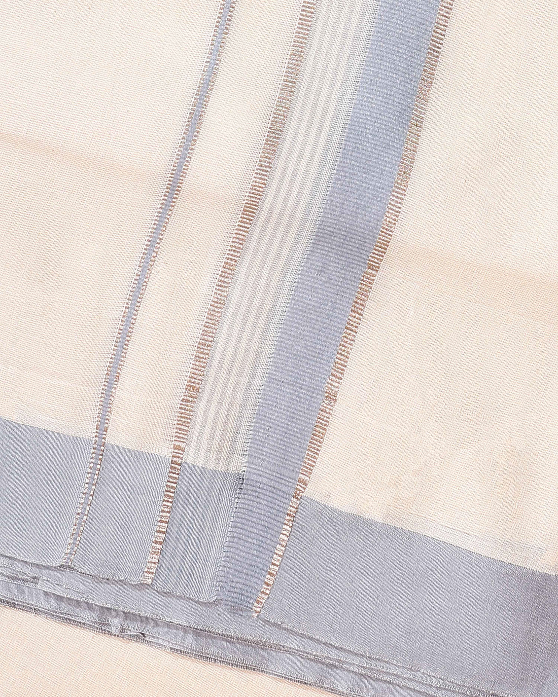 Traditional Handwoven Cotton Dhoti with Light Blue Border and Elegant Finish - Off White