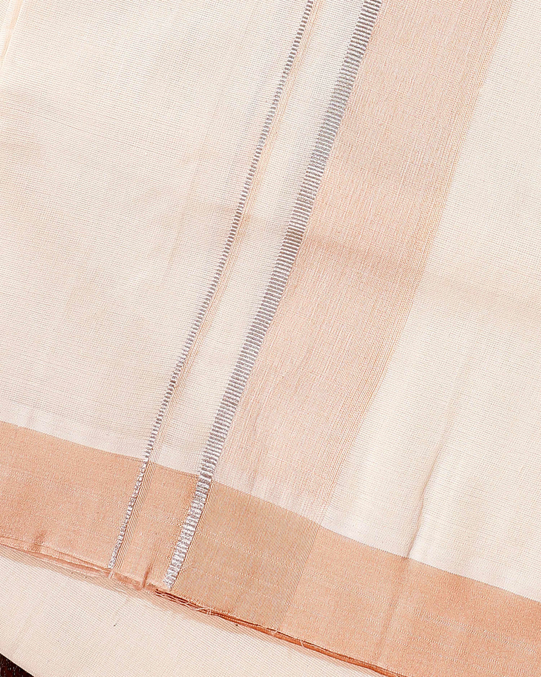 Traditional Handwoven Cotton Dhoti with Peach Border and Elegant Finish - Off White