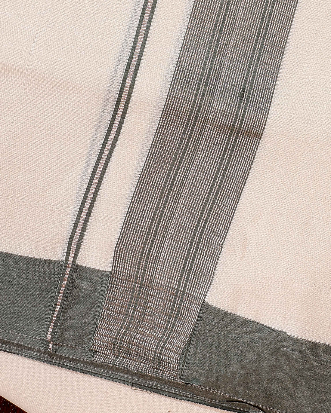 Traditional Handwoven Cotton Dhoti with Grey Border and Elegant Finish - Off White