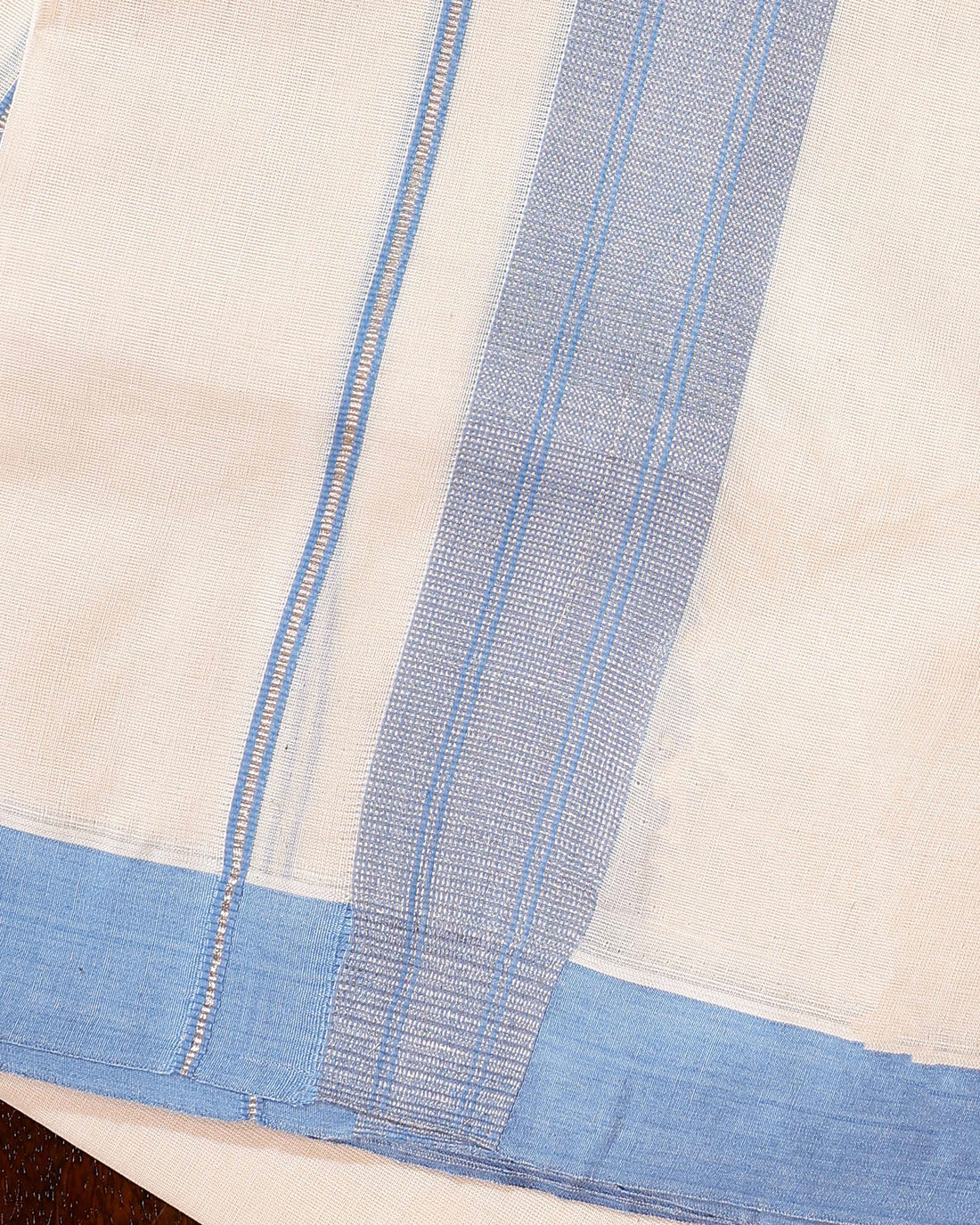 Traditional Handwoven Cotton Dhoti with Blue Border and Elegant Finish - Off White