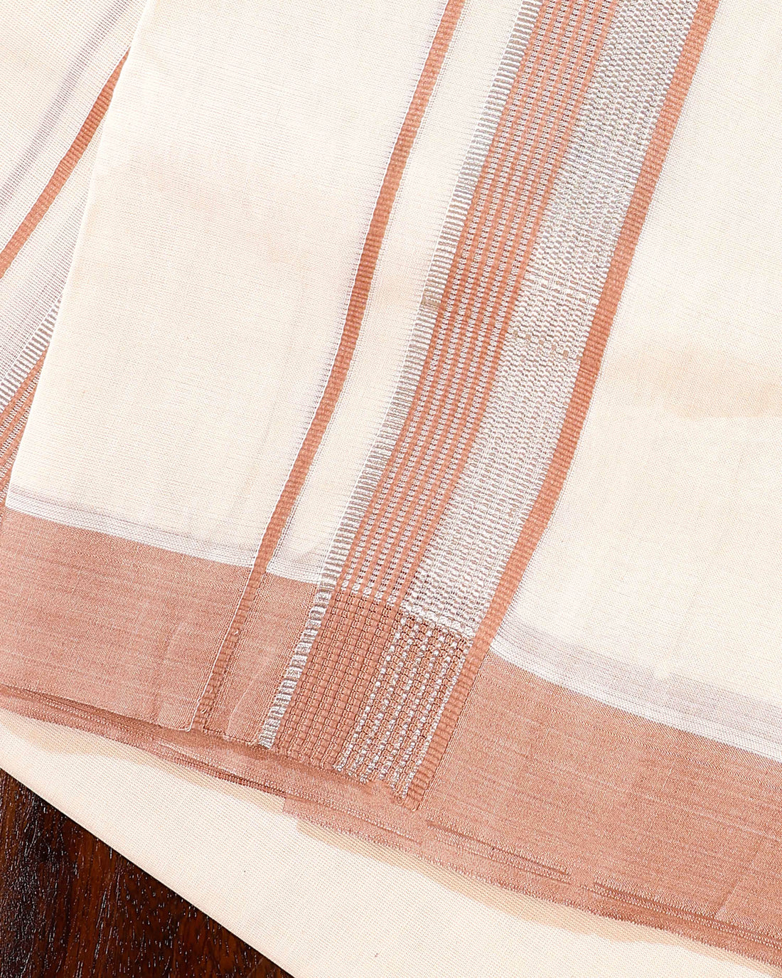 Traditional Handwoven Cotton Dhoti with Copper Border and Elegant Finish - Off White