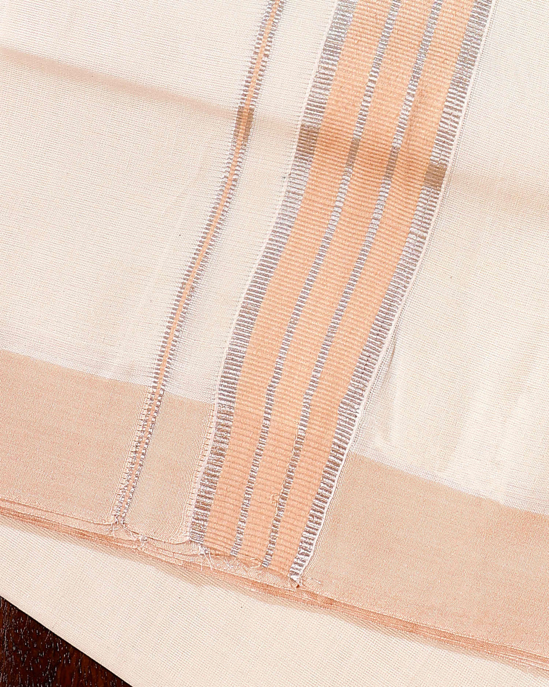 Traditional Handwoven Cotton Dhoti with Peach Border and Elegant Finish - Off White