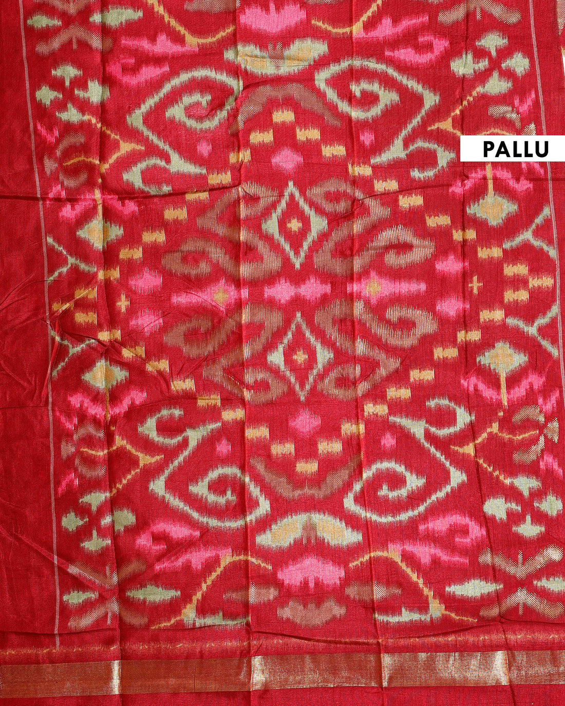 Handloom Ikkat Saree with Traditional Weaving and Zari Border  - Off White