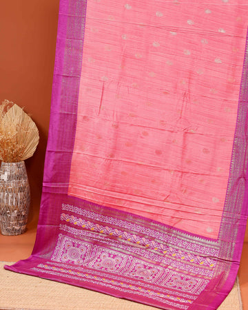 Exquisite Handwoven Dola Silk Saree with Intricate Zari Border and Pallu - Pink