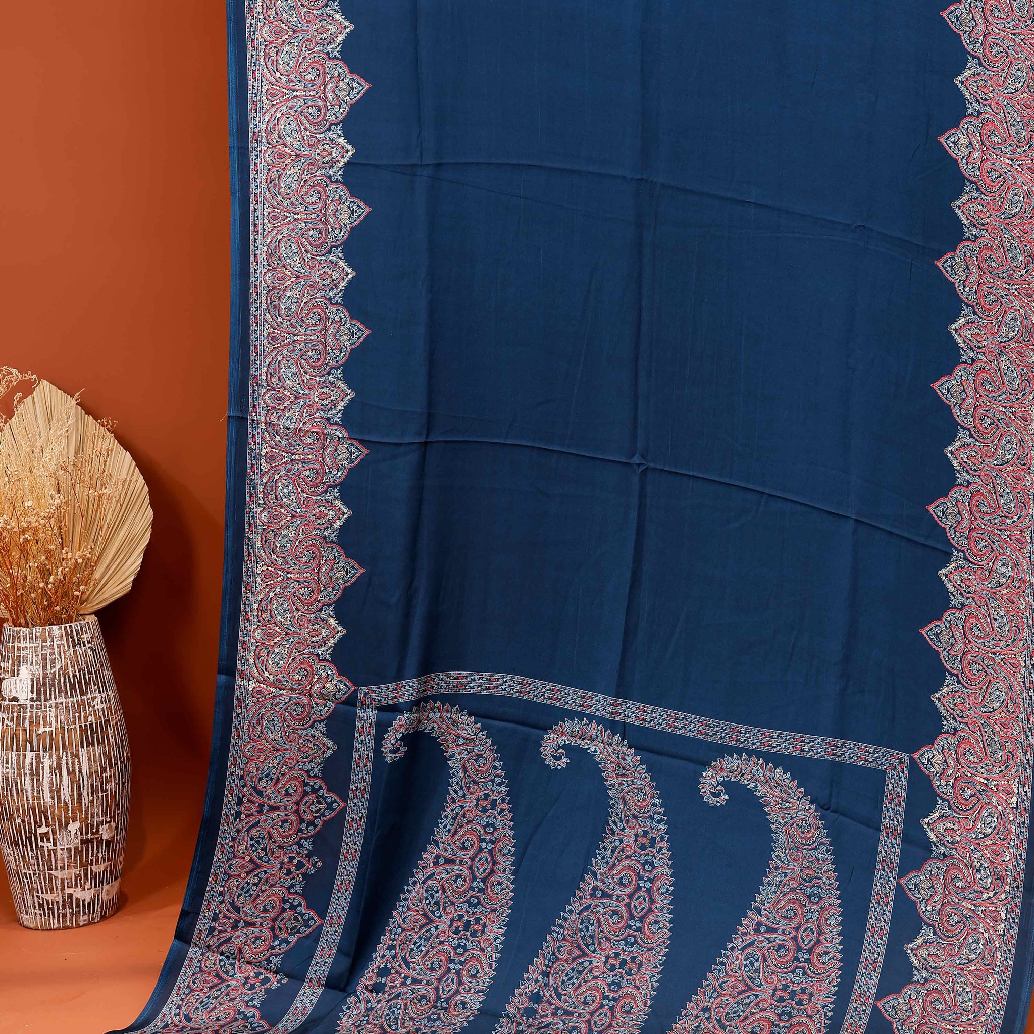 Elegant Modal Satin Saree with Intricate Zari Paisley Motifs and Border - Navy Blue