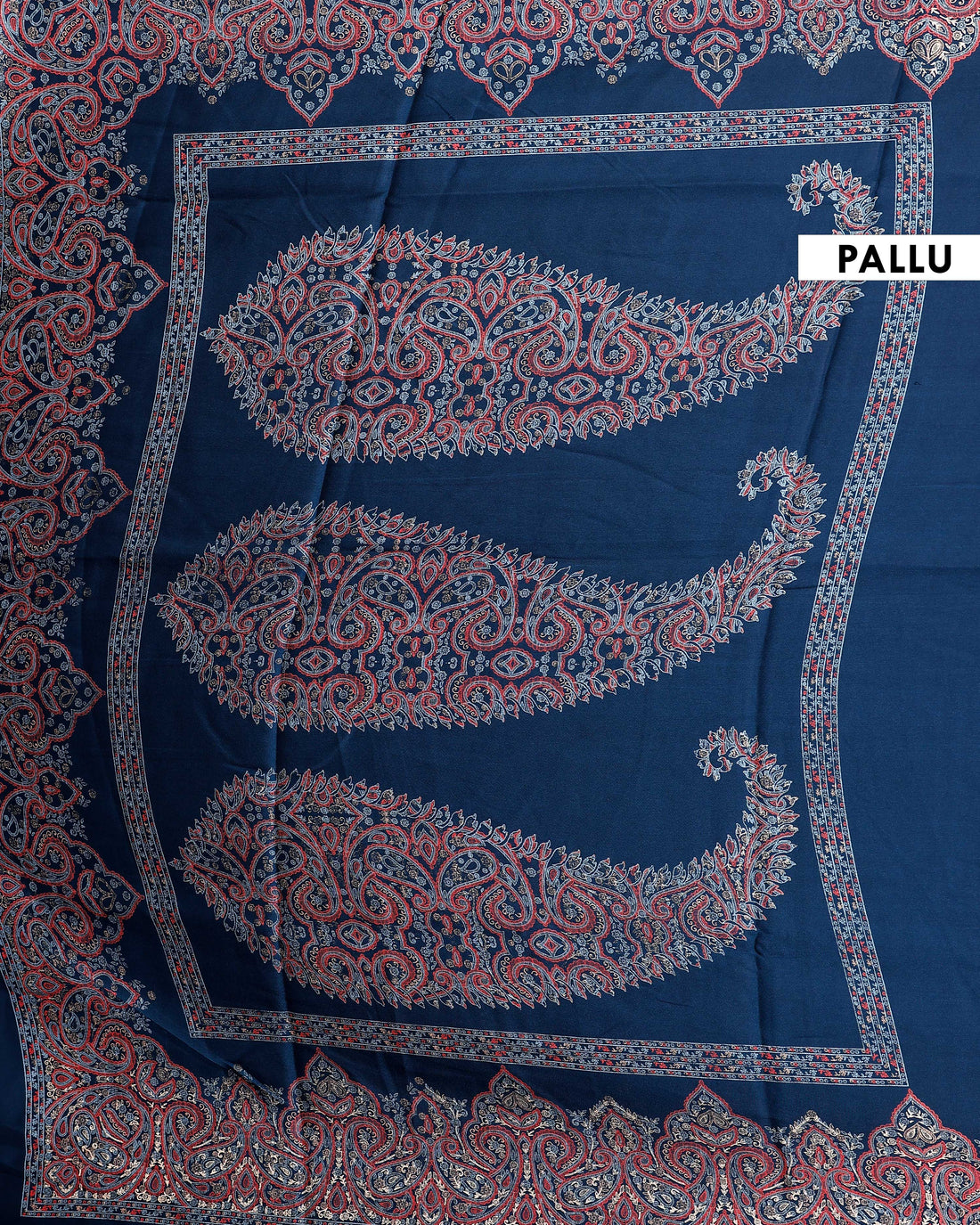Elegant Modal Satin Saree with Intricate Zari Paisley Motifs and Border - Navy Blue