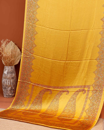 Elegant Modal Satin Saree with Intricate Zari Paisley Motifs and Border - Yellow