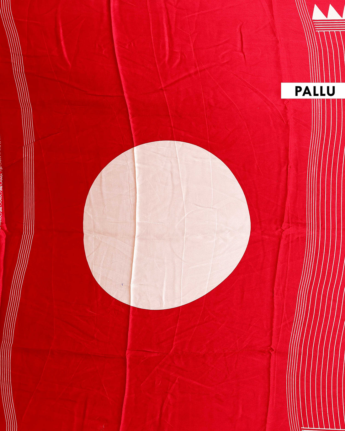 Modal Satin Saree with Geometric Striped Body and Distinctive Circle Pallu Design  - Red