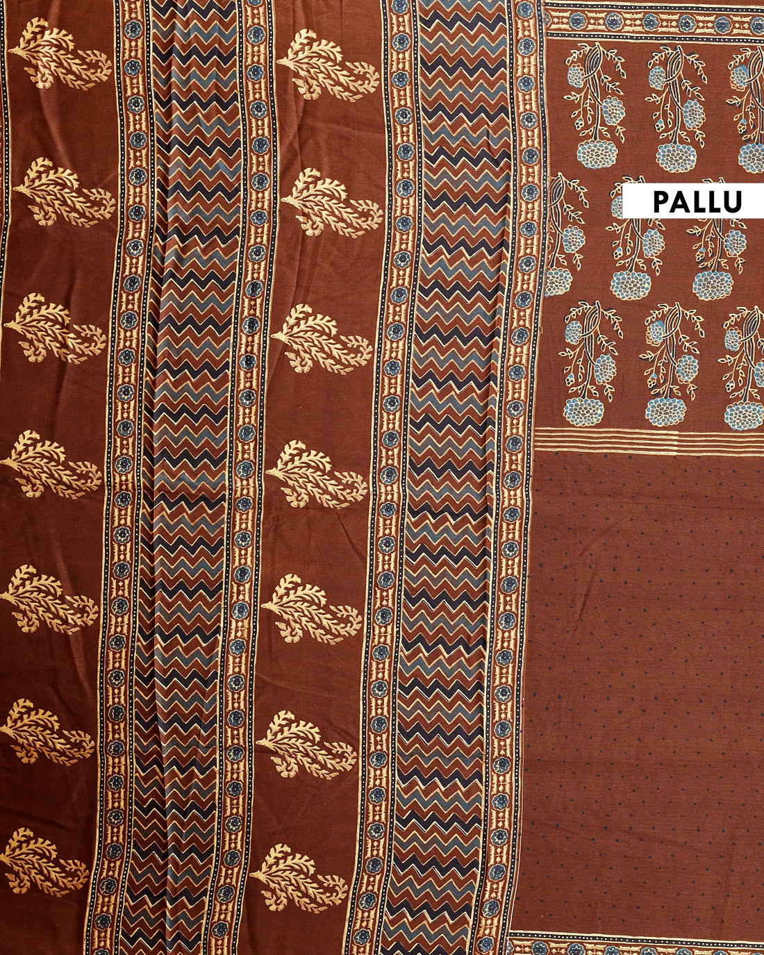 Elegant Modal Satin Saree with Intricate Floral Block Prints and Zari Border - Brown