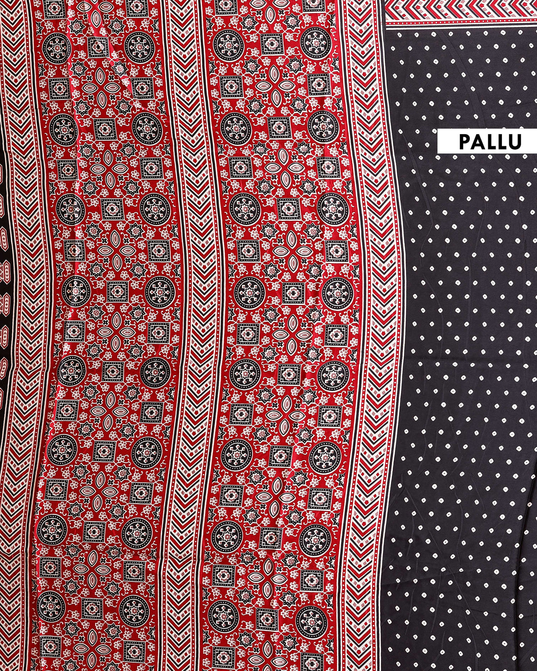 Elegant Modal Satin Saree with Intricate Border Print and Dotted Body - Black