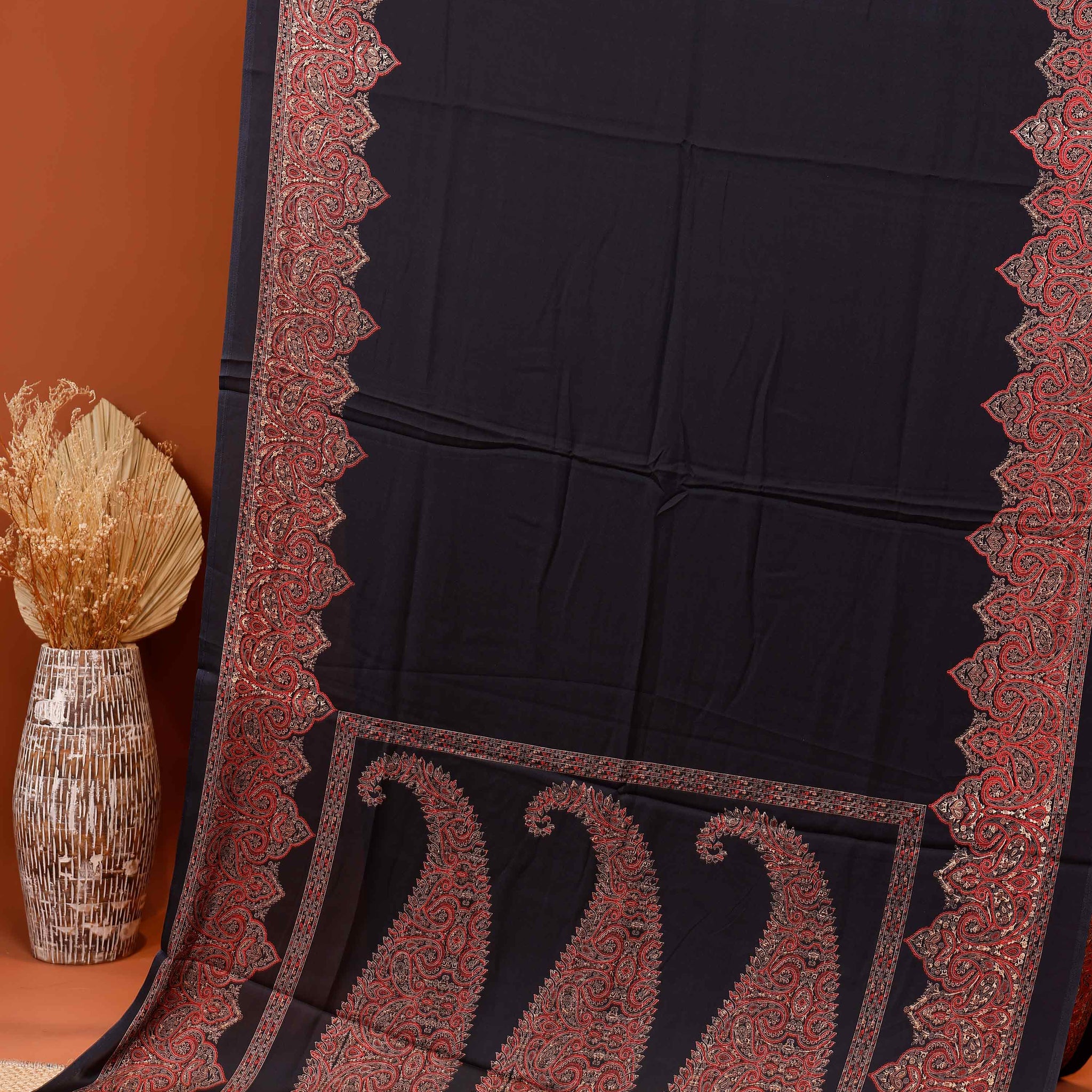Elegant Modal Satin Saree Richly Detailed Hand-Embroidered Pallu and Borders - Black