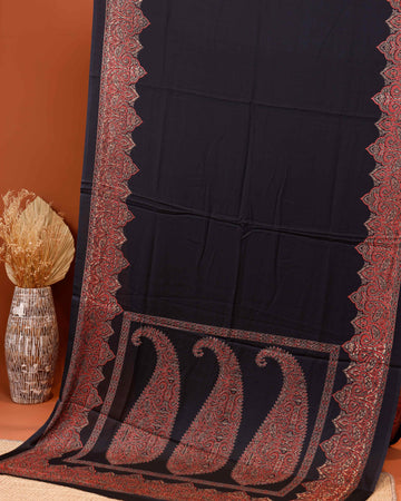 Elegant Modal Satin Saree Richly Detailed Hand-Embroidered Pallu and Borders - Black