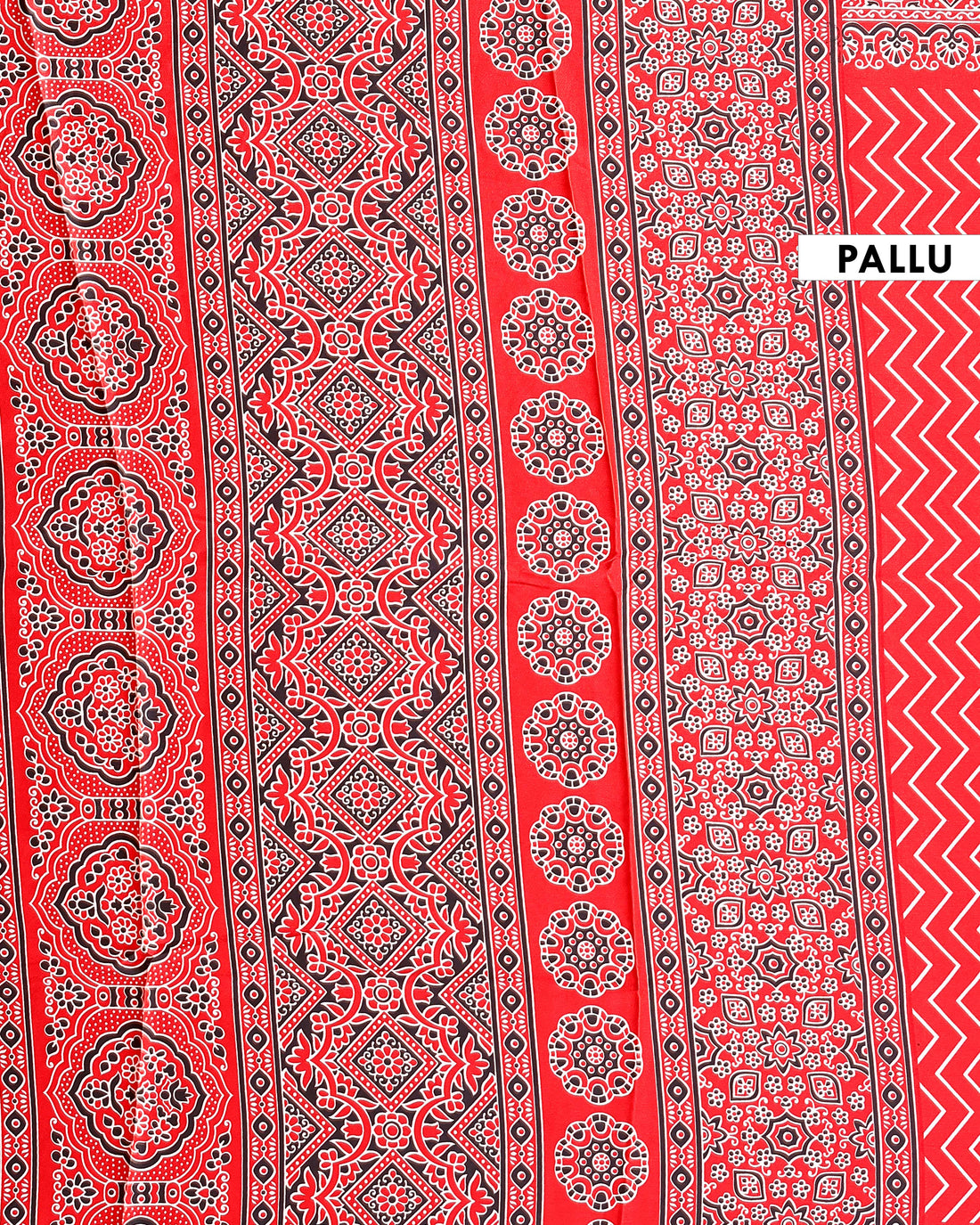 Stylish Satin Saree with Zigzag Pattern and a Richly Detailed Traditional Border - Red