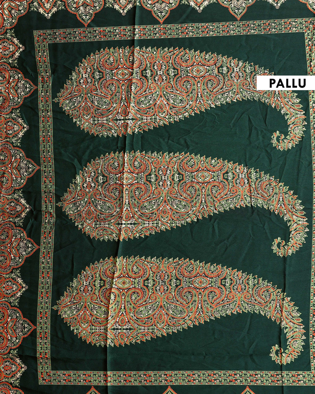 Exquisite Modal Satin Saree with Intricate Paisley Embroidery Border and Pallu - Green