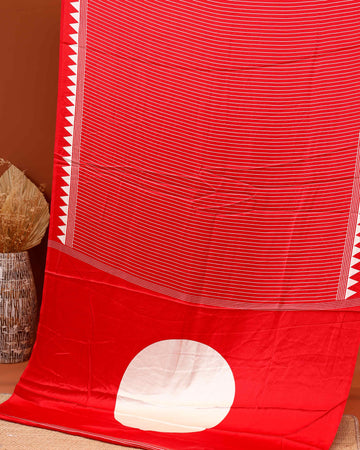Elegant Modal Satin Saree with Vertical Stripe Weave and Distinctive Circular Pallu Design - Red