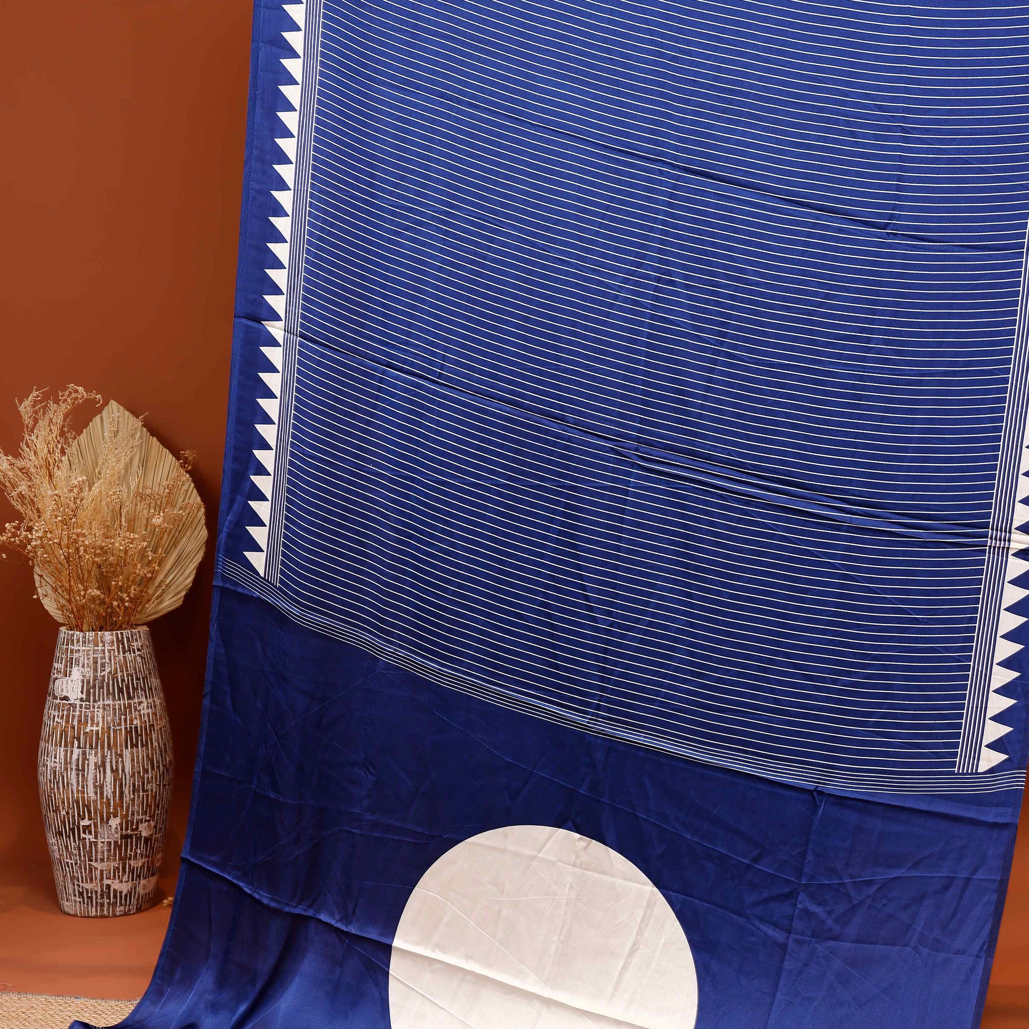 Elegant Modal Satin Saree with Vertical Stripe Weave and Distinctive Circular Pallu Design  - Navy Blue