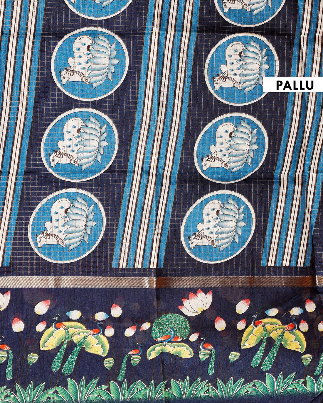 Handloom Kota Saree with Contrast Border and Traditional Motifs - Blue