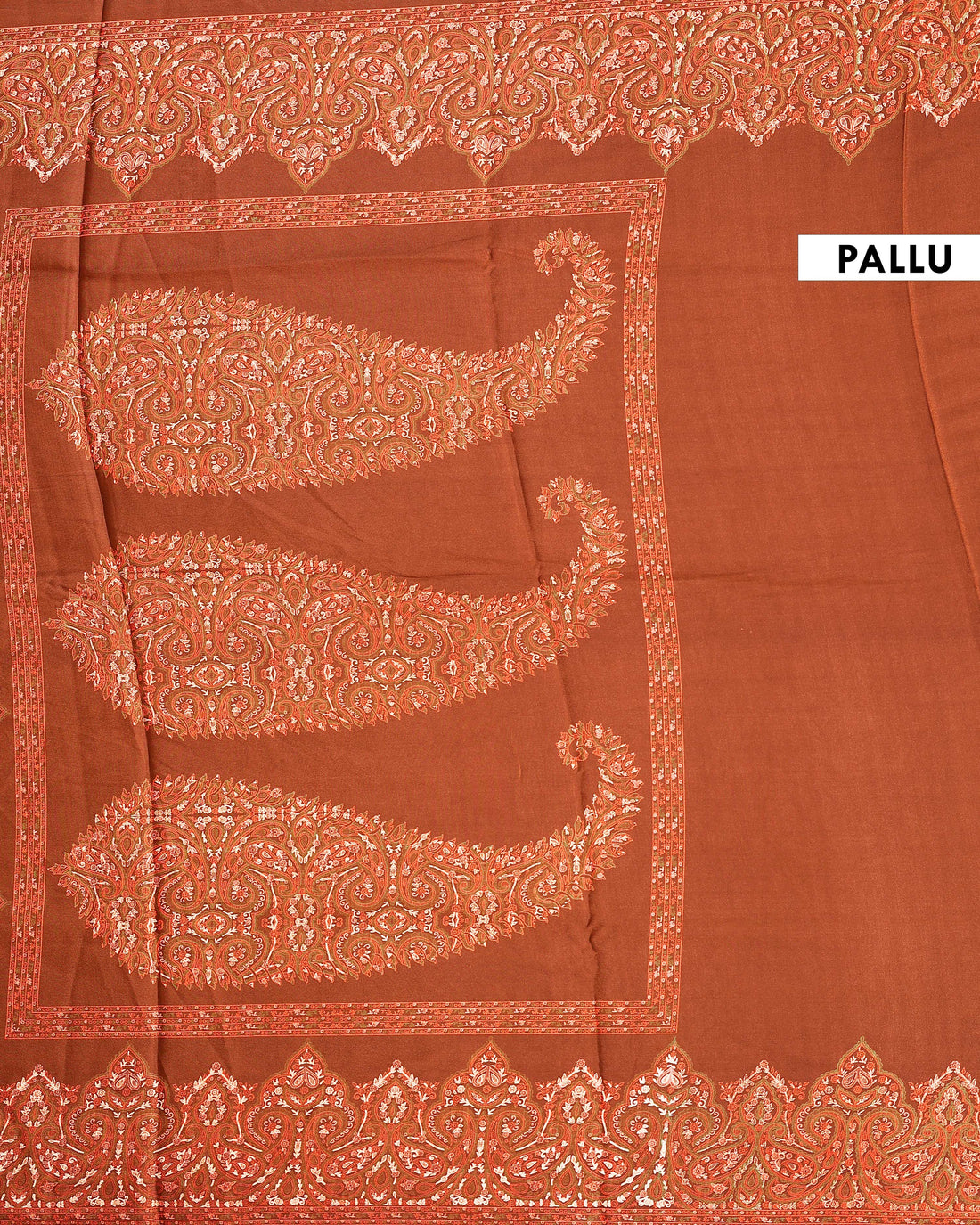Exquisite Modal Satin Saree with Intricate Paisley Embroidery Border and Pallu - Brown