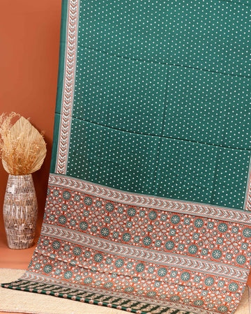 Elegant Polka Dot Modal Satin Saree with Intricate Border Design - Green