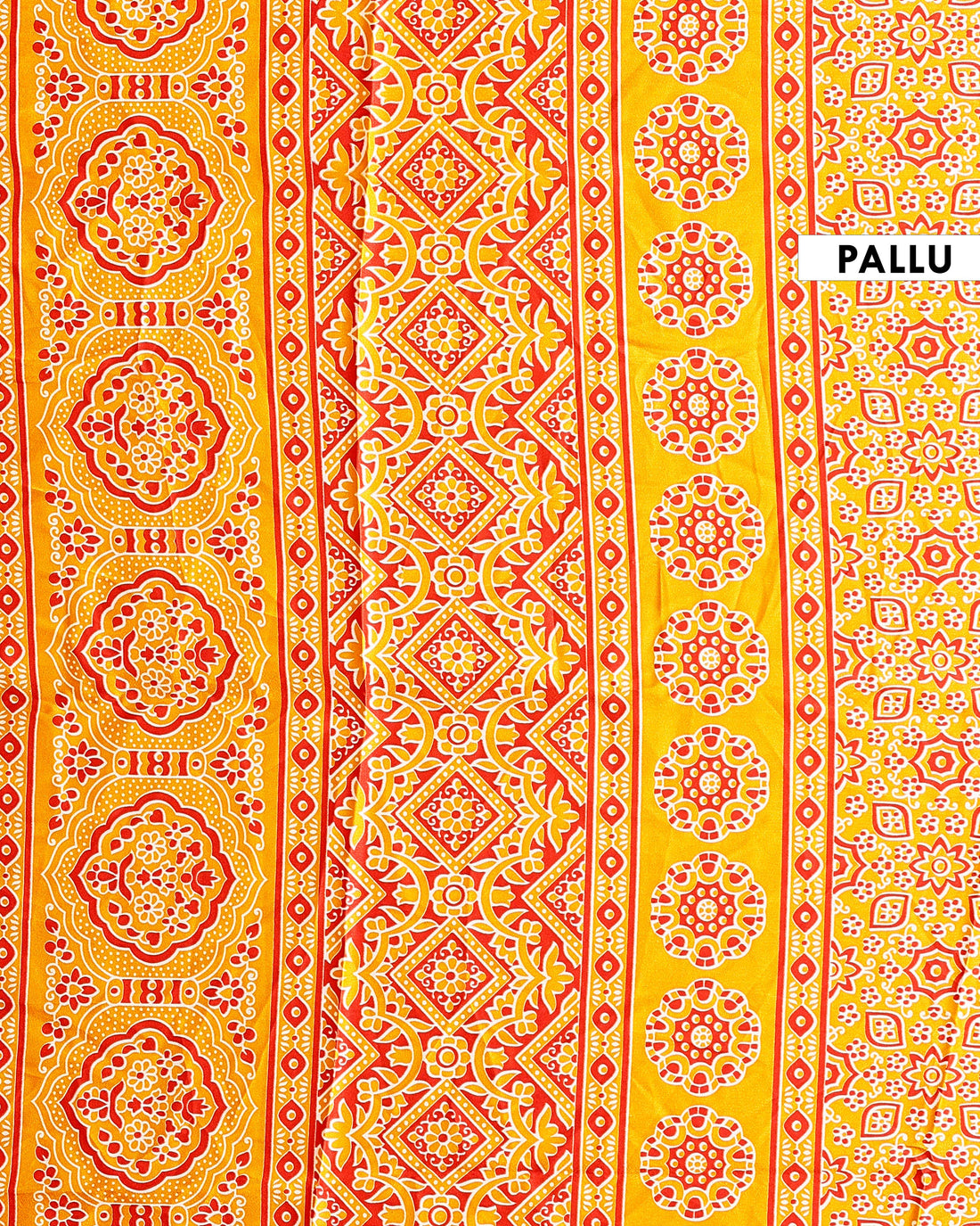 Elegant Printed Modal Satin Saree with Geometric and Floral Border Design - Yellow