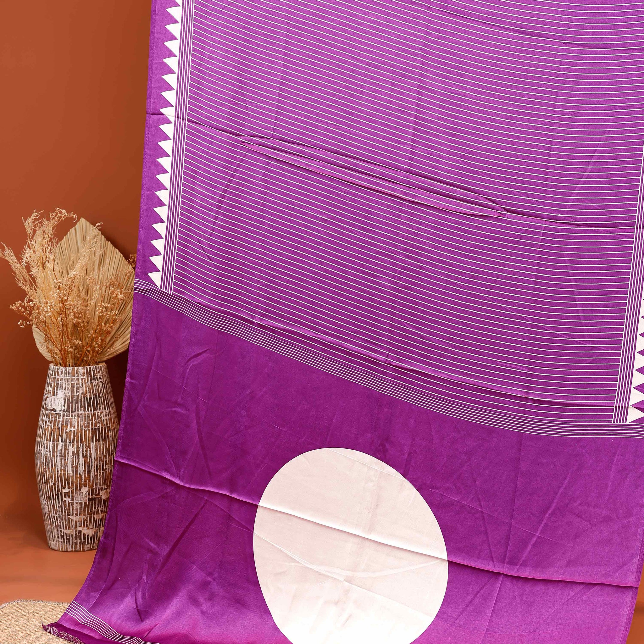 Elegant Modal Satin Saree with Vertical Stripe Weave and Distinctive Circular Pallu Design  - Purple