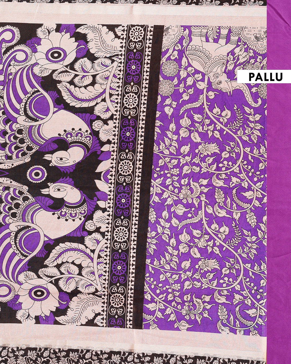 Exquisite Kalamkari Printed  Saree with Intricate Handcrafted Floral and Elephant Motifs - Purple