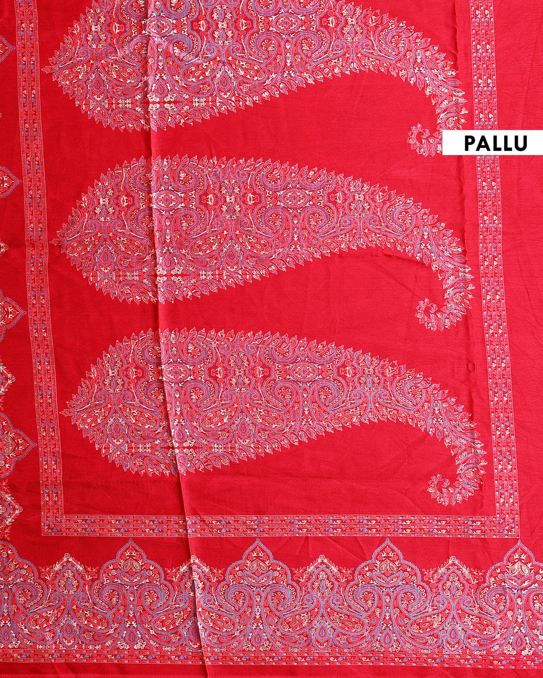 Exquisite Modal Satin Saree with Intricate Paisley Embroidery Border and Pallu - Red