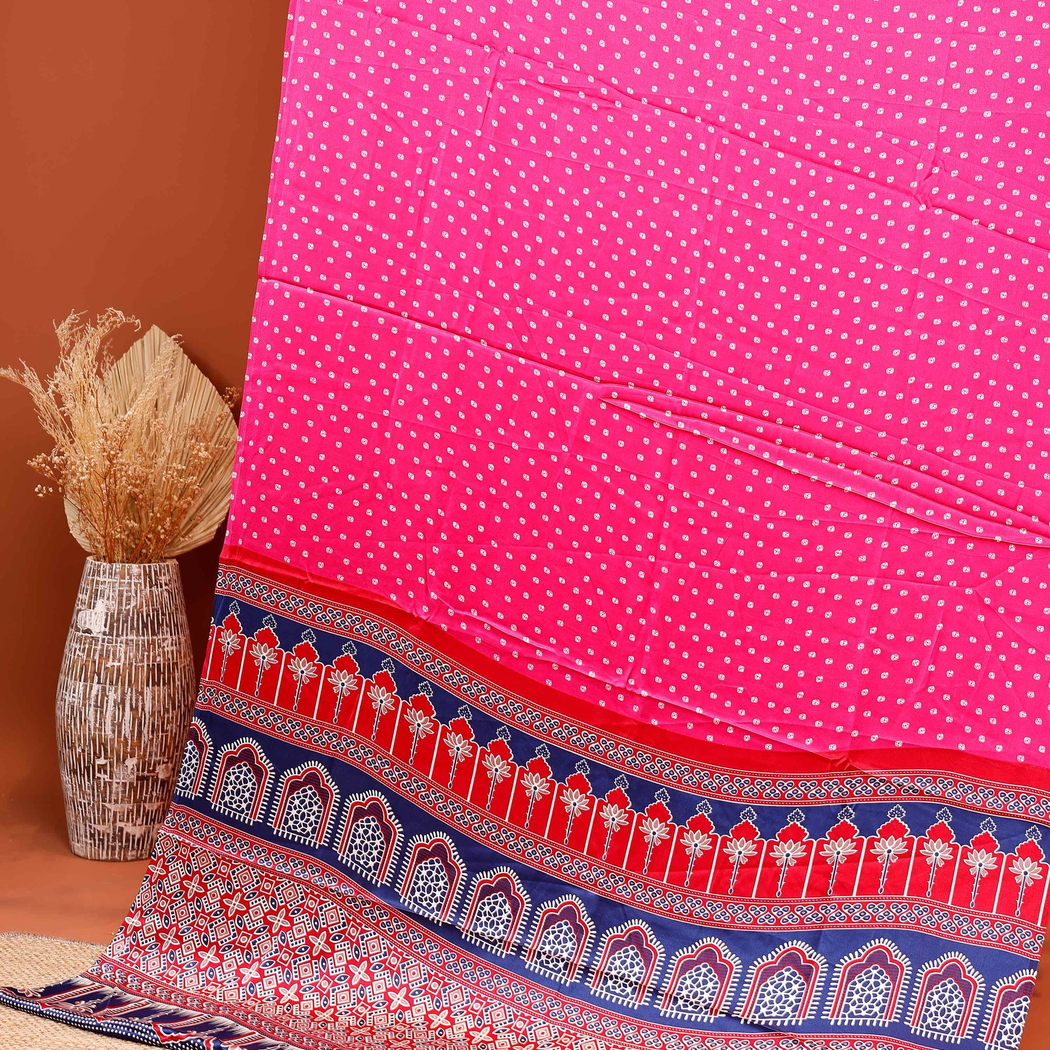 Elegant Modal Satin Saree with Intricate Border Design and Subtle Bandhani-Inspired Body Pattern - Pink