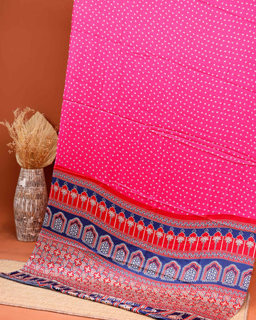 Elegant Modal Satin Saree with Intricate Border Design and Subtle Bandhani-Inspired Body Pattern - Pink