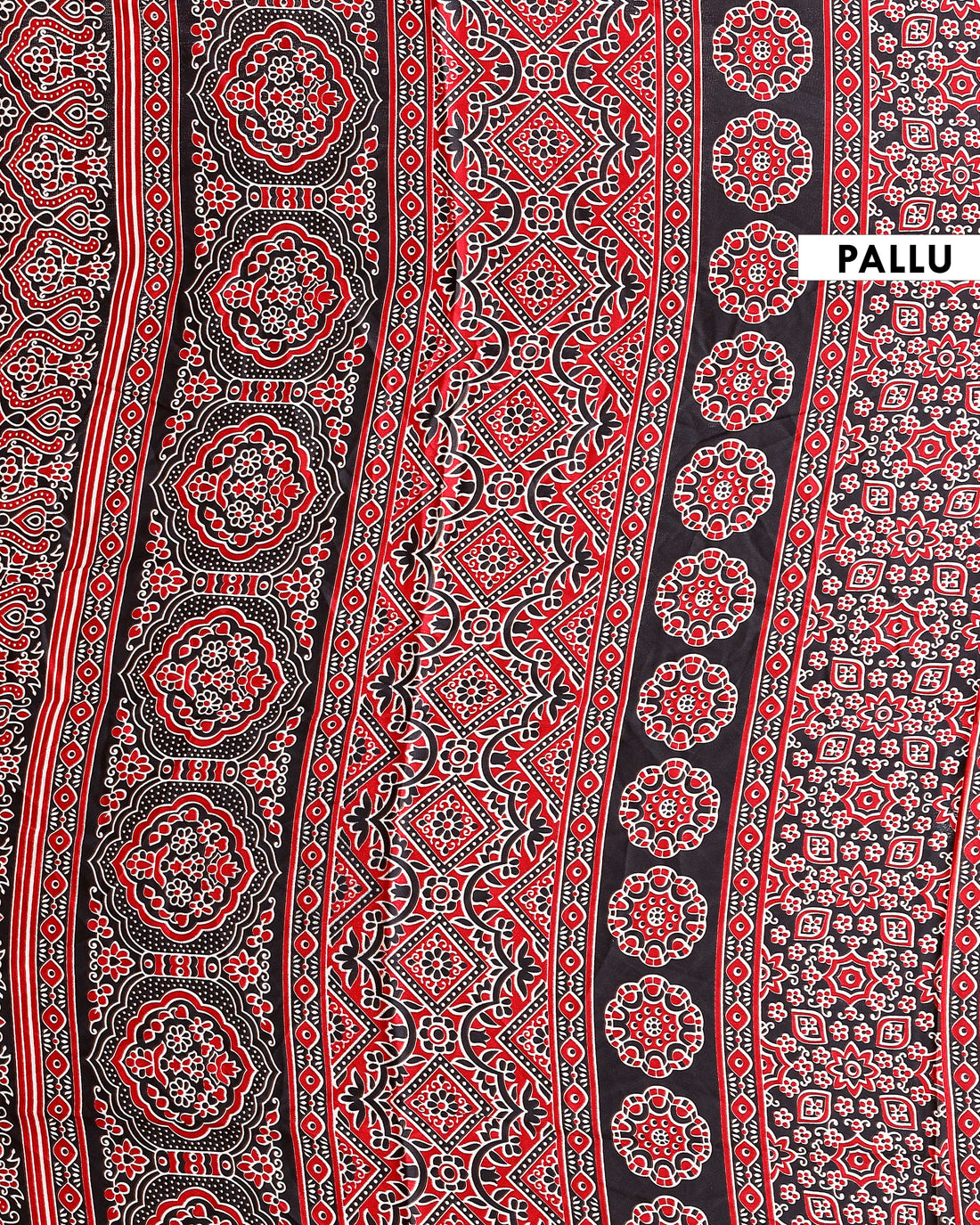 Elegant Modal Satin Saree with Traditional Ajrakh Border and Chevron Pattern - Dark Grey