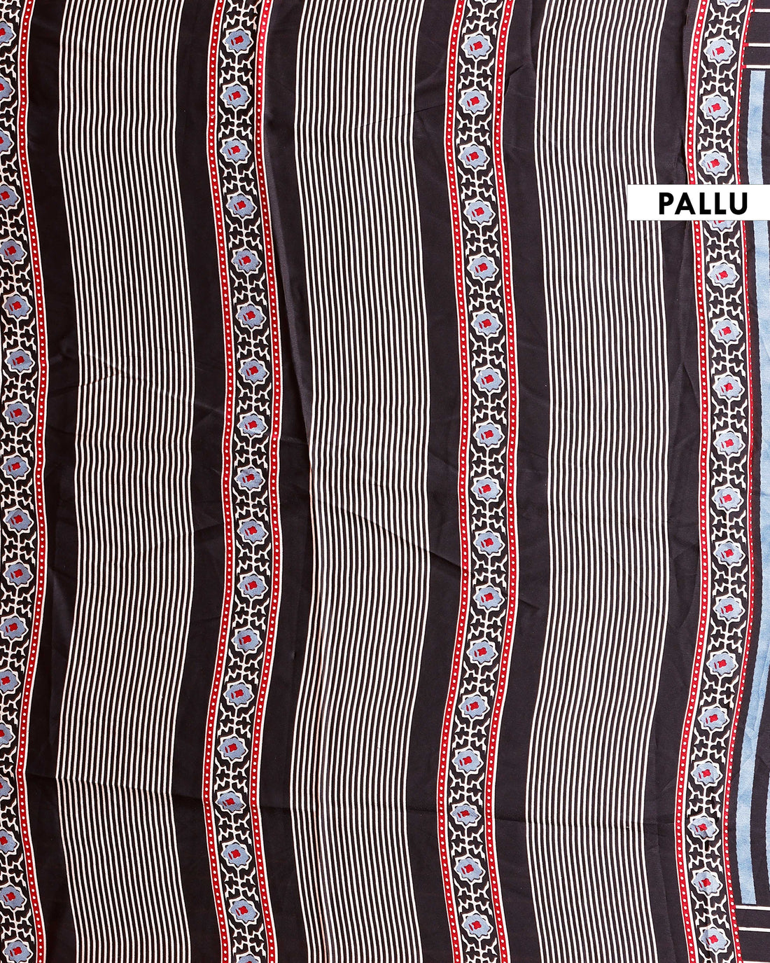 Classic Satin Saree with Horizontal Striped Pattern Geometric Accents and Traditional Intricate Border Design - Black