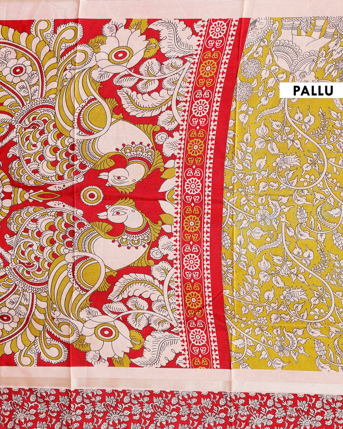 Exquisite Kalamkari  Printed Saree with Intricate Handcrafted Floral and Elephant Motifs - Green