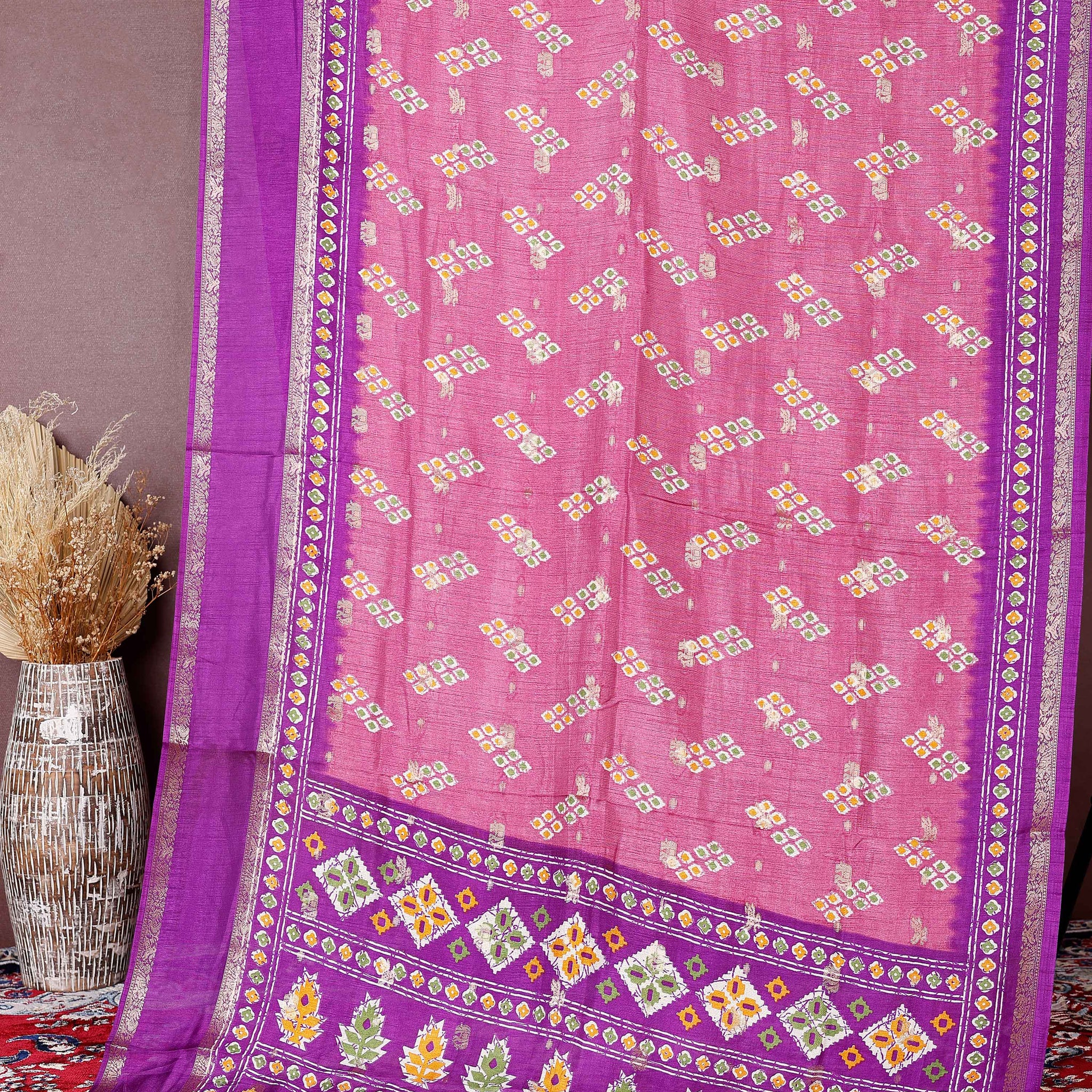 Exquisite Fancy Silk Saree with Geometric Woven Motifs and Contrasting Decorative Border - Pink