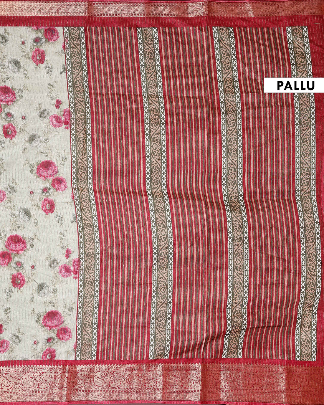 Elegant Dola Silk Saree with Intricate Floral Digital Print and Contrasting Woven Border - Green