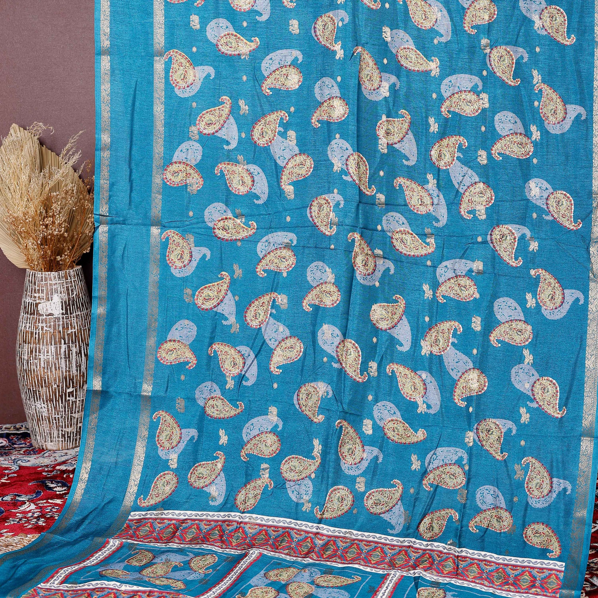 Elegant Fancy Silk Saree with All-Over Paisley Motifs and Traditional Designer Border - Blue