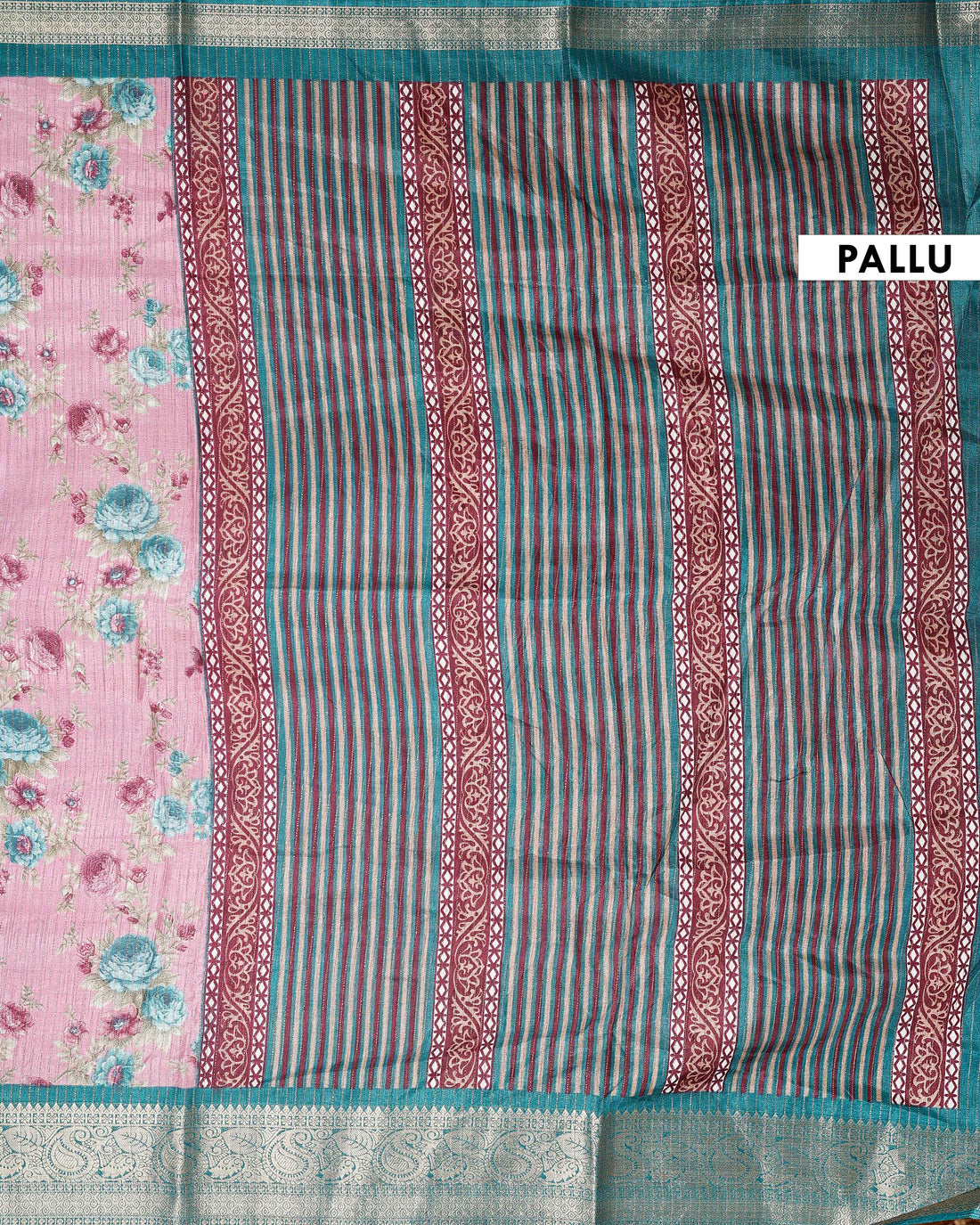 Elegant Dola Silk Saree with Intricate Floral Digital Print and Contrasting Woven Border - Pink