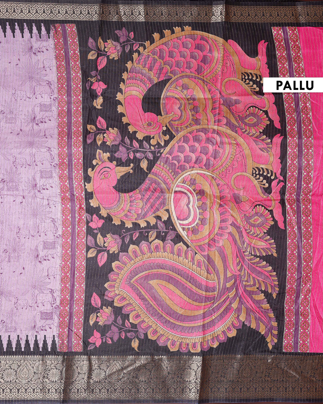 Elegant Dola Silk Saree with Elaborate Peacock and Paisley Border - Lavender