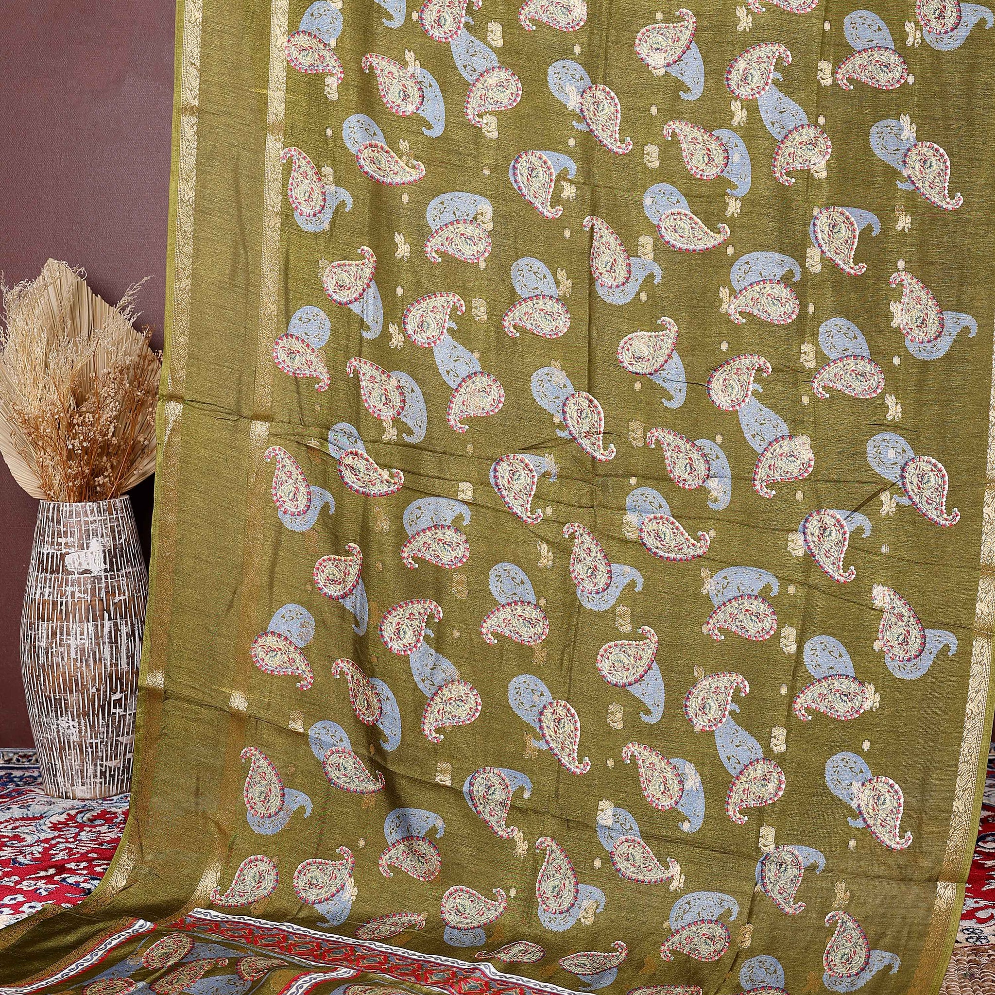 Elegant Fancy Silk Saree with All-Over Paisley Motifs and Traditional Designer Border - Green